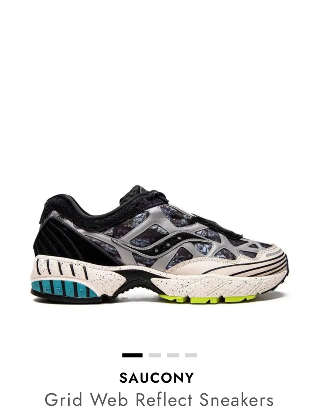 Saucony Grid Web Reflect Sneakers — Black, White & Neon Green Accent